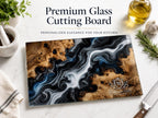 Personalized Glass Cutting Board - Purple Geode Art with Custom Names