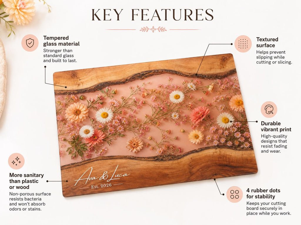 Personalized Blush Floral Kitchen Decor Board, Custom Couple Serving Board, Romantic Housewarming Gift