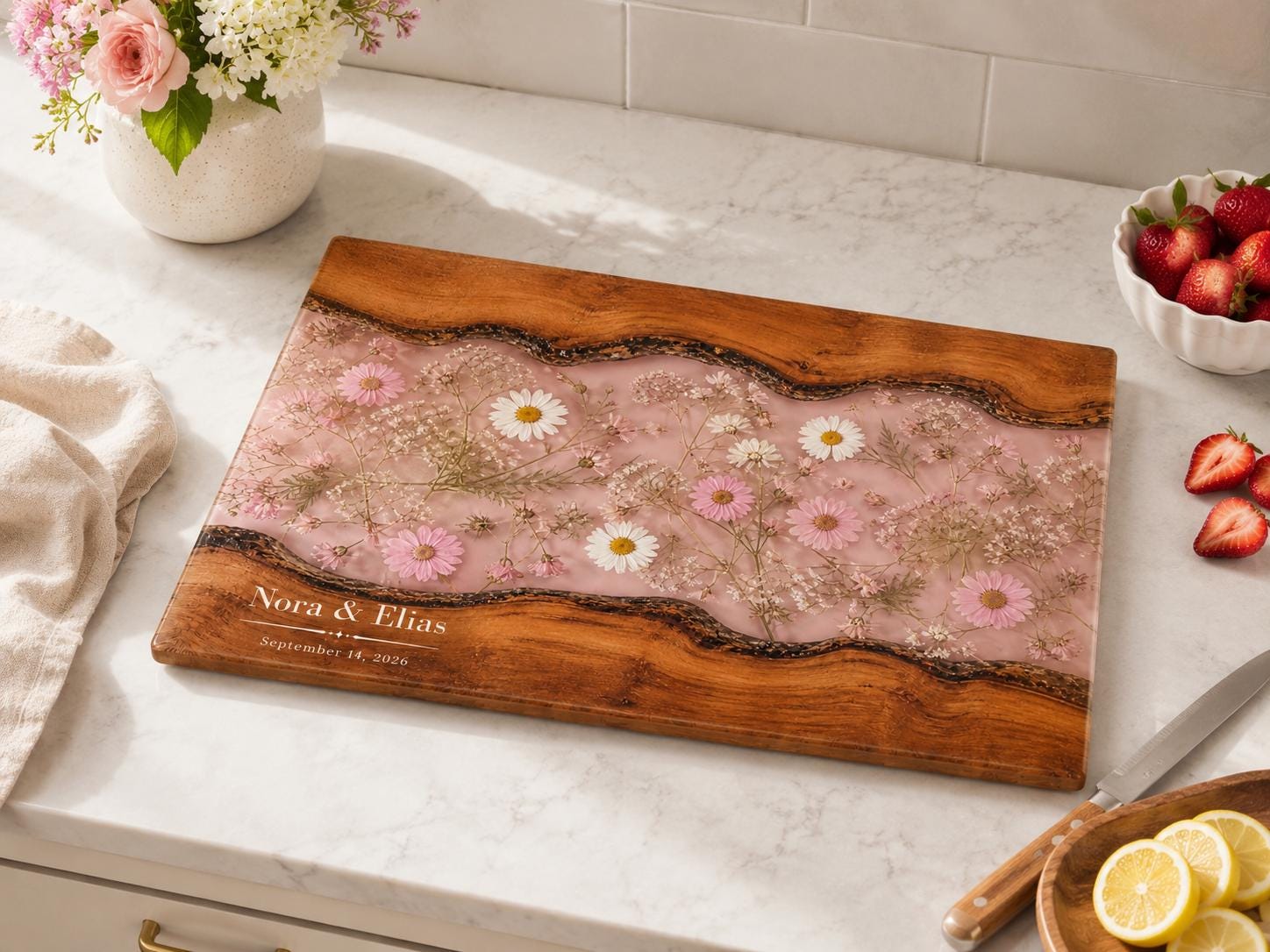 Custom Glass Cutting Board: Blue Resin Design (11x15 or 8x11 Inches)