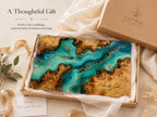 Custom Serving Board, Teal Gold Charcuterie Board, Personalized Kitchen Gift for Couple