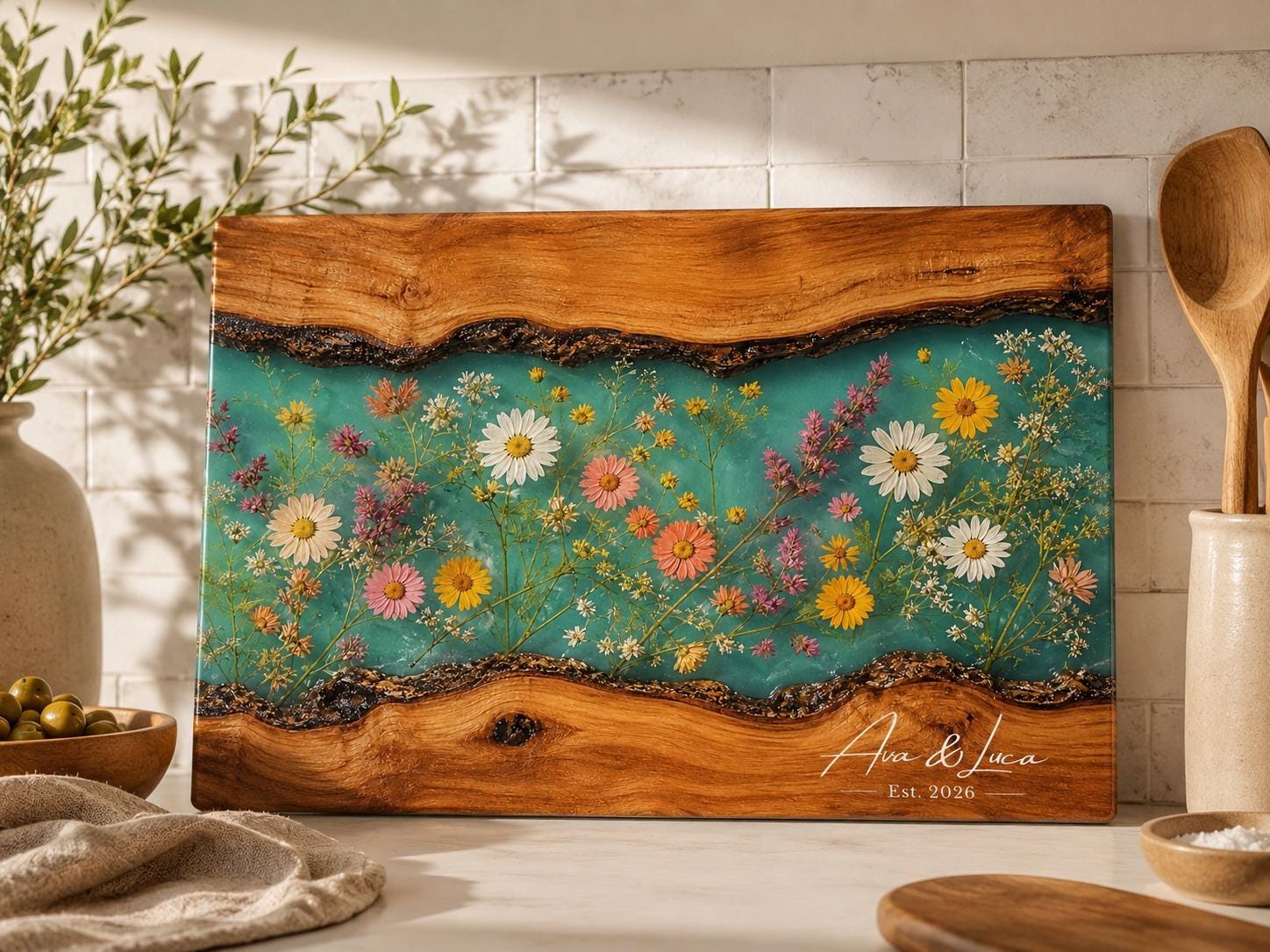 Personalized Cutting Board, Wildflower Chopping Board, Floral Kitchen Gift