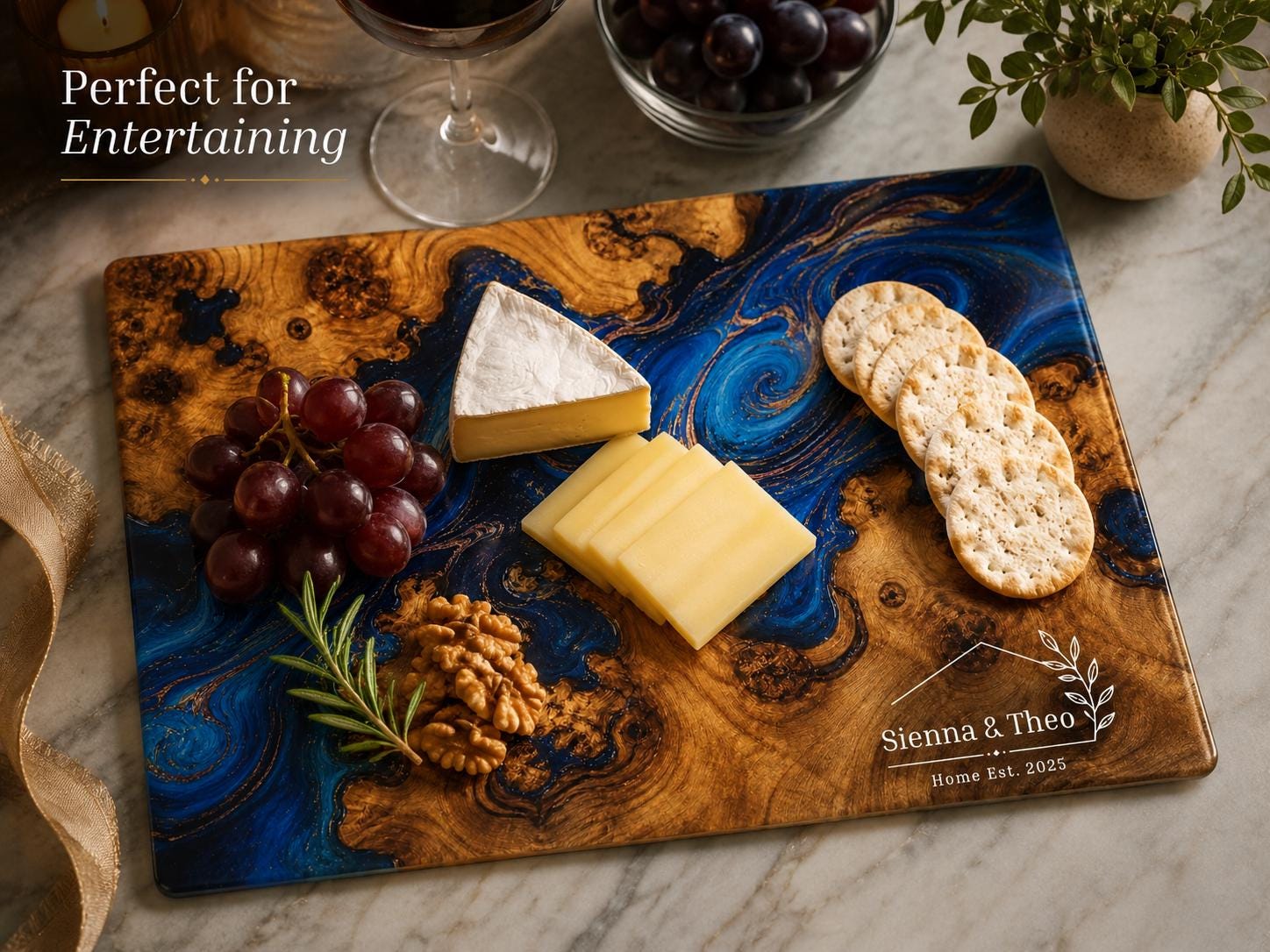 Glass Cutting Board: Personalized Purple Geode Art (Wedding or Housewarming)