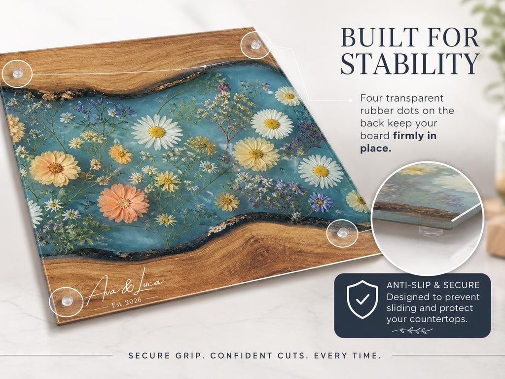 Personalized Floral Cutting Board, Botanical Charcuterie Board, Spring Kitchen Gift, Custom Couples Names Cutting Board