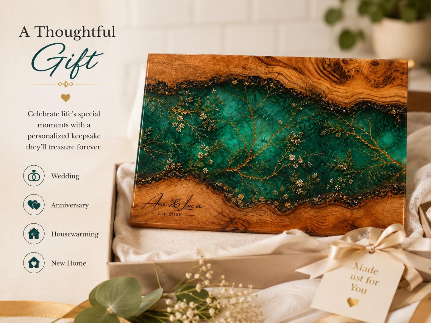 Glass Cutting Board: Custom Purple Geode Style - Personalized Names