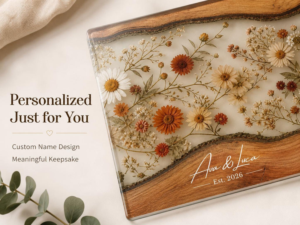 Personalized Floral Cutting Board, Custom Wood Chopping Board, Wildflower Charcuterie Board, Cheese Board Serving Tray