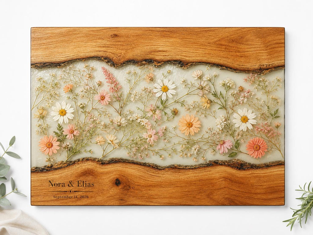 Personalized Cutting Board, Ivory Floral Cheese Board, Wedding Gift Idea