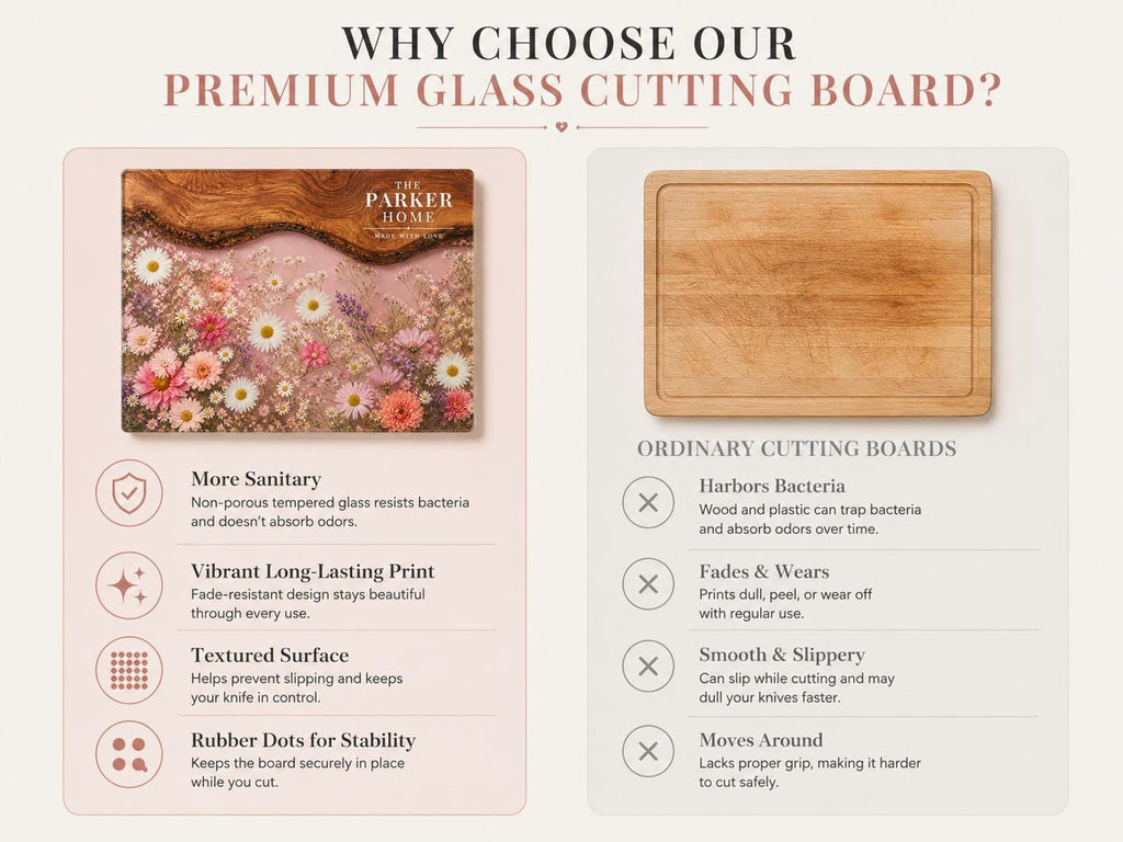 Personalized Glass Cutting Board: Purple Geode Design with Names