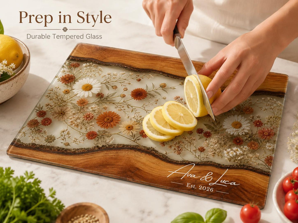 Personalized Floral Cutting Board, Custom Wood Chopping Board, Wildflower Charcuterie Board, Cheese Board Serving Tray