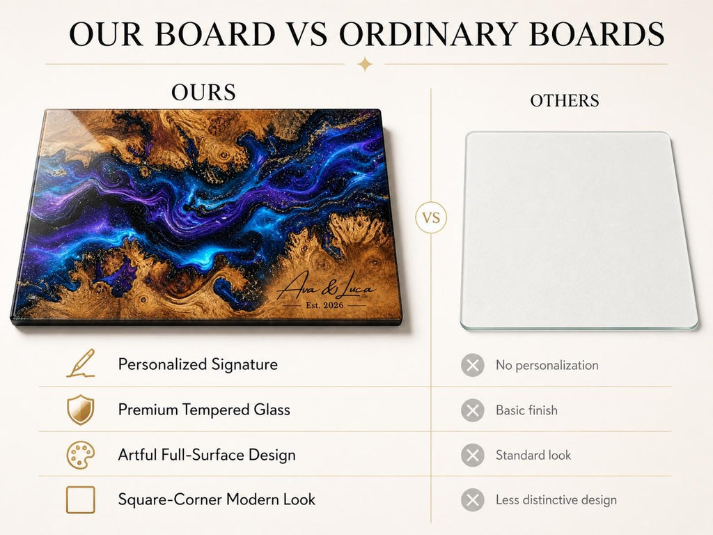 Personalized Glass Charcuterie Board, Blue Purple Galaxy Serving Board, Custom Couple Name Cutting Board Gift