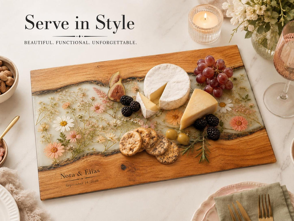 Personalized Cutting Board, Ivory Floral Cheese Board, Wedding Gift Idea