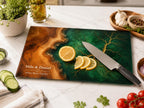 Custom Glass Cutting Board: Blue Resin Style (Two Sizes Available)