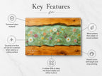 Custom Chopping Board with Names, Mint Floral Glass Cutting Board, Personalized Kitchen Gift