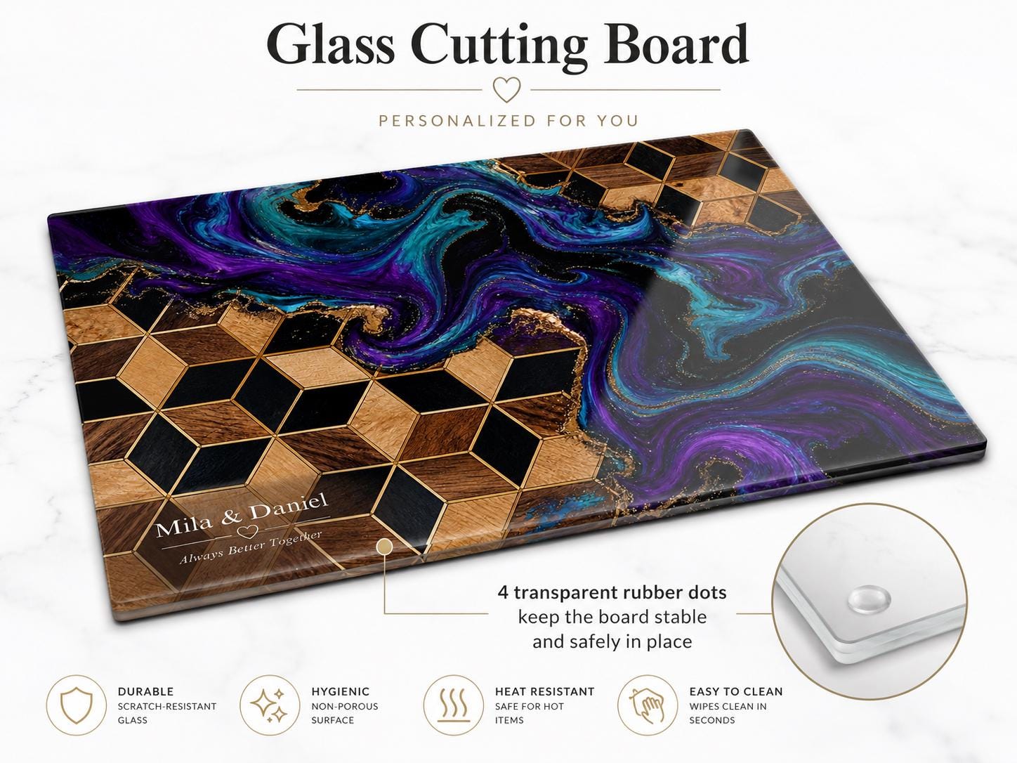 Purple Geode Glass Cutting Board - Personalized Kitchen Decor