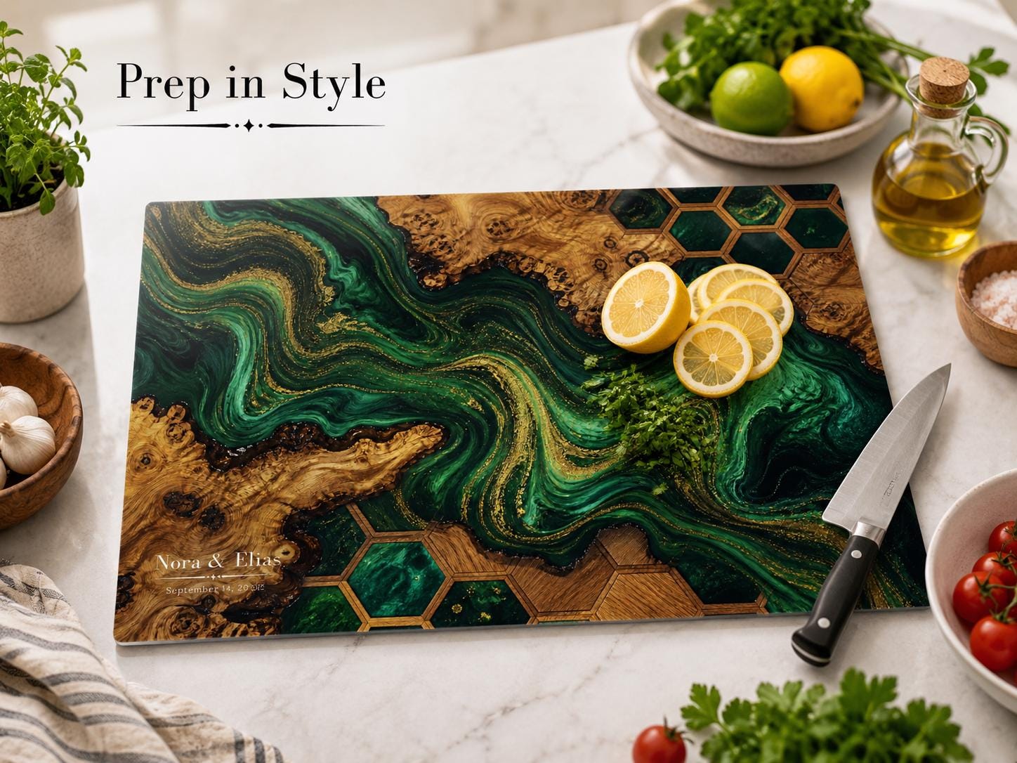Custom Glass Cutting Board: Purple Geode Style - Personalized Names