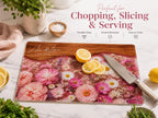 Personalized Floral Cutting Board, Pink Wildflower Glass Board, Custom Kitchen Gift