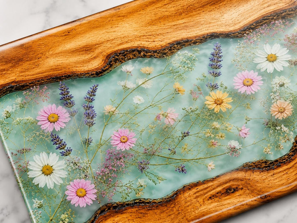 Glass Charcuterie Board: Personalized Blue Resin Design (Two Sizes)