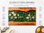 Personalized Floral Cutting Board, Green Daisy Glass Board, Custom Couple Kitchen Gift