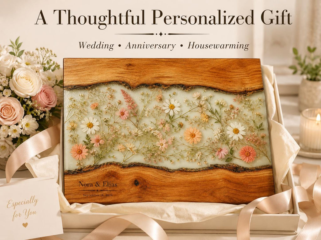 Personalized Cutting Board, Ivory Floral Cheese Board, Wedding Gift Idea