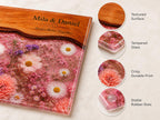 Personalized Glass Cutting Board, Pink Floral Tempered Glass Board, Custom Couple Wedding Gift