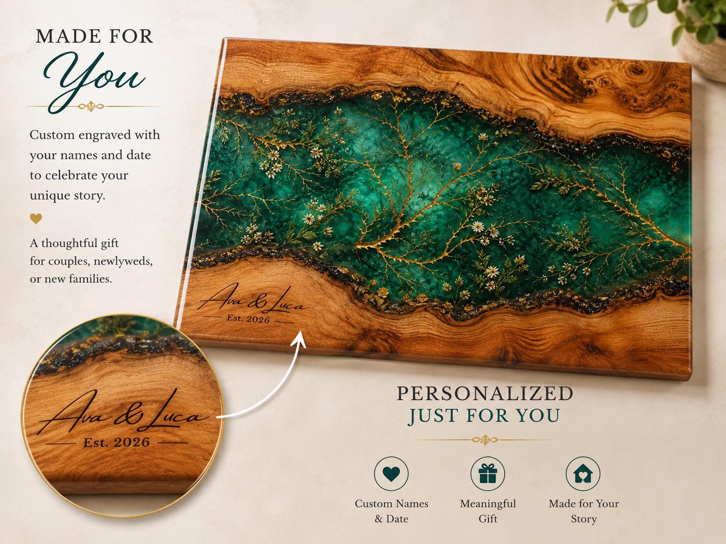 Glass Cutting Board: Custom Purple Geode Style - Personalized Names