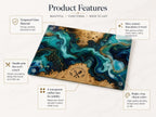 Personalized Glass Cutting Board - Blue Resin Style with Gold Details