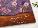 Personalized Floral Cutting Board, Purple Wildflower Glass Board, Custom Kitchen Gift for Housewarming