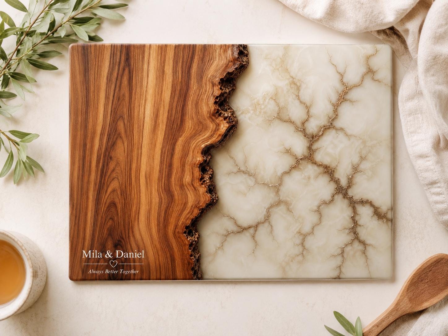 Custom Glass Cutting Board - Purple Geode Design with Gold Accents