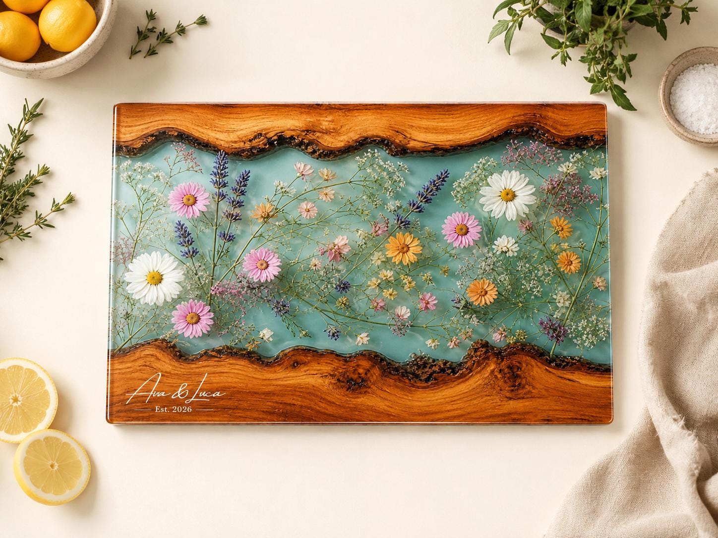 Botanical Cutting Board, Personalized Charcuterie Board, Wildflower Kitchen Gift