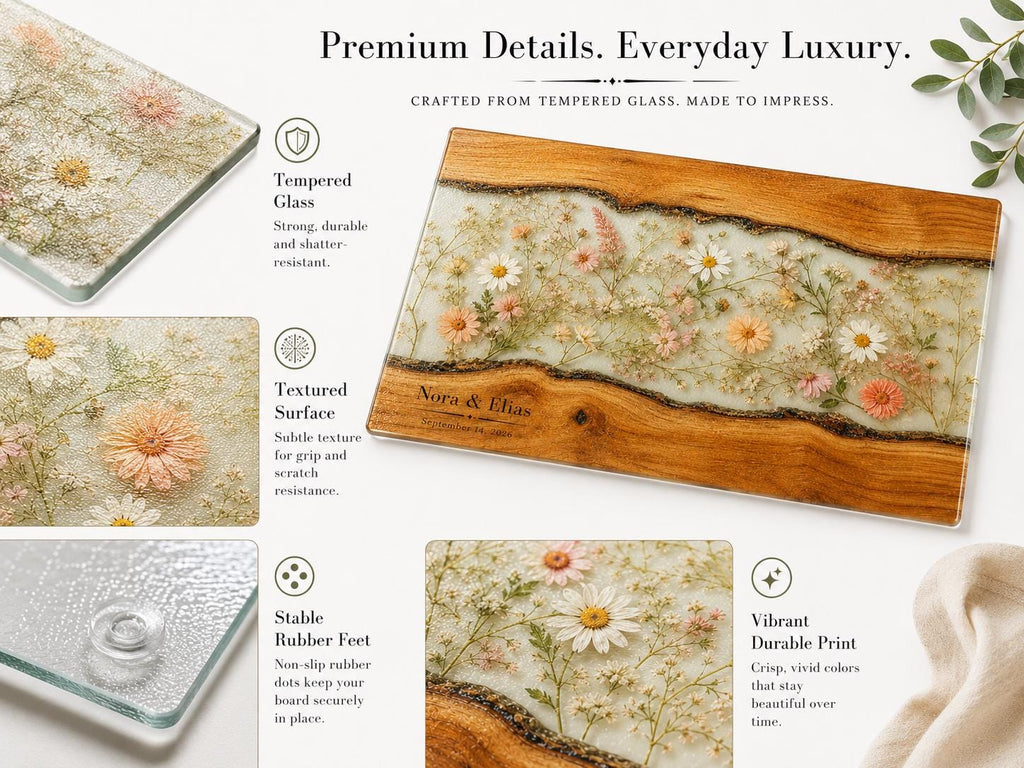 Personalized Cutting Board, Ivory Floral Cheese Board, Wedding Gift Idea
