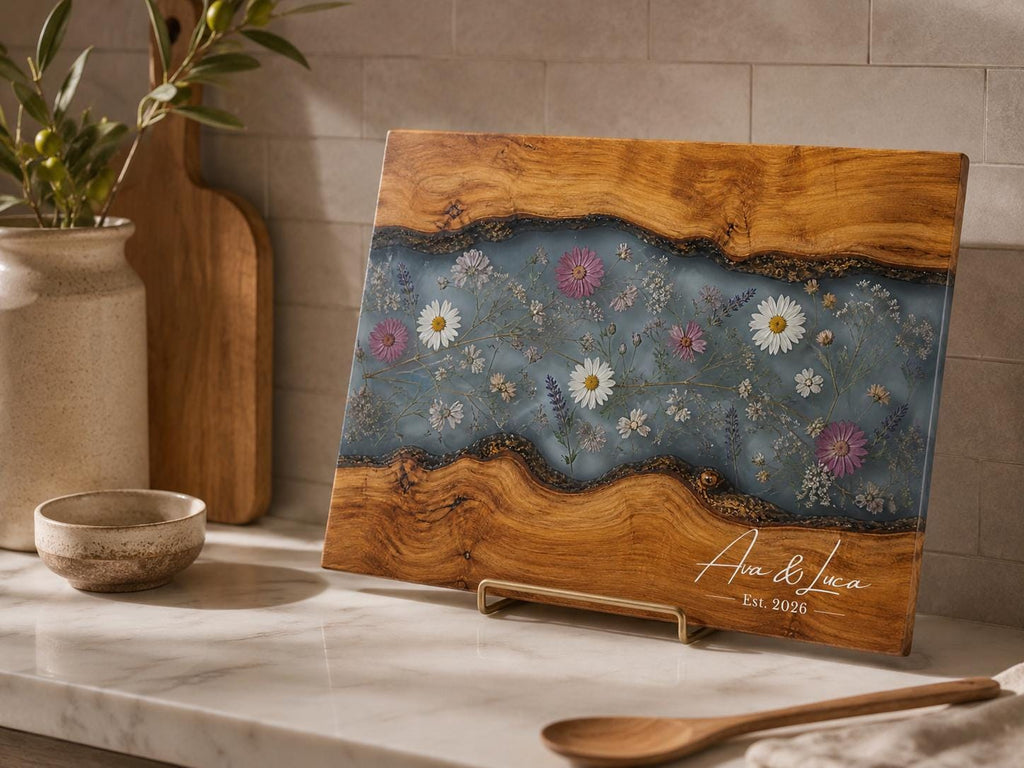 Personalized Cutting Board, Blue Floral Cheese Board, Custom Kitchen Gift