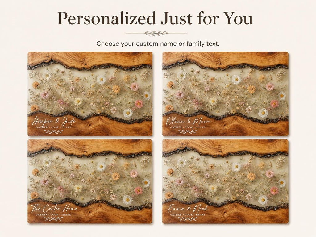 Couples Personalized Cutting Board, Blue Resin and Wood Grain (Custom Names)