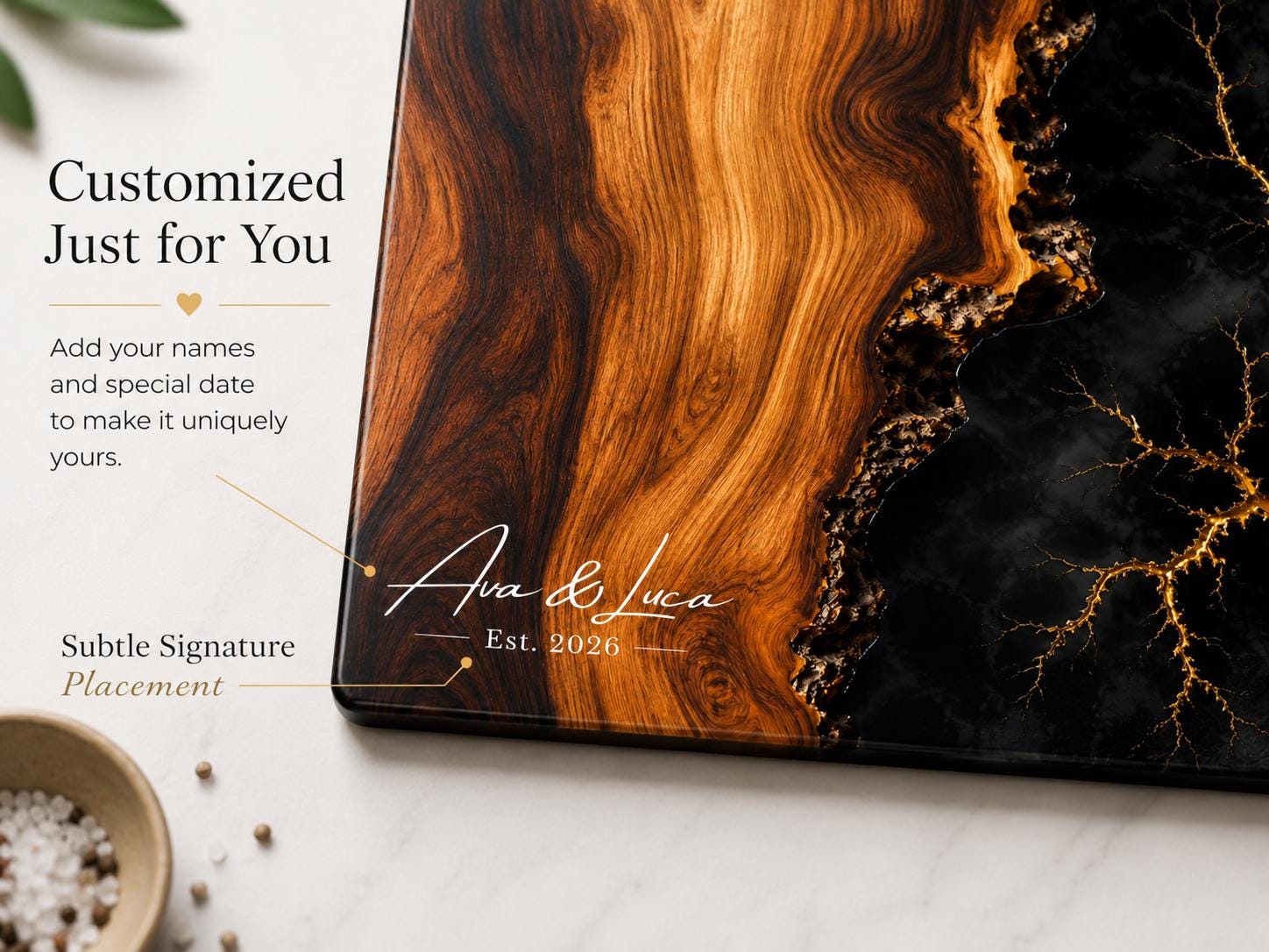 Personalized Glass Cutting Board, Purple Geode, Gold Accents (2 Sizes)