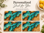 Custom Serving Board, Teal Gold Charcuterie Board, Personalized Kitchen Gift for Couple
