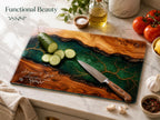 Custom Cutting Board: Blue Resin Style with Gold Accents - Personalized Gift