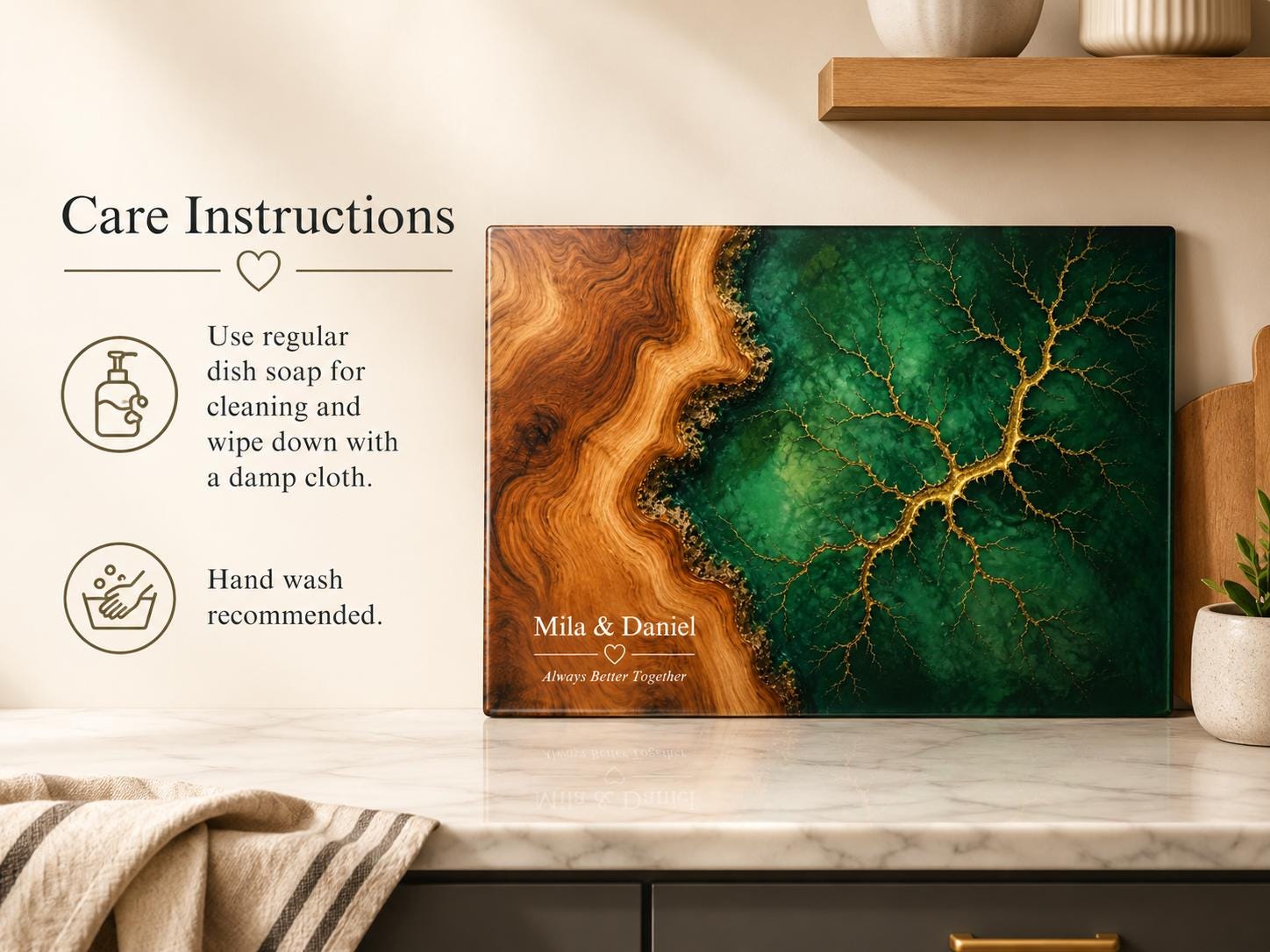 Custom Glass Cutting Board: Blue Resin Style (Two Sizes Available)