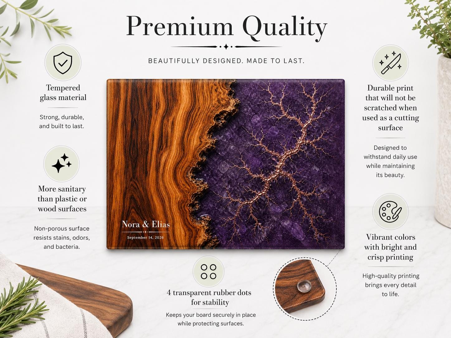 Personalized Cutting Board, Purple Geode Chopping Board, Wedding Gift Idea
