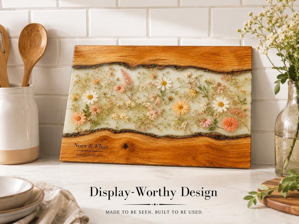 Personalized Cutting Board, Ivory Floral Cheese Board, Wedding Gift Idea
