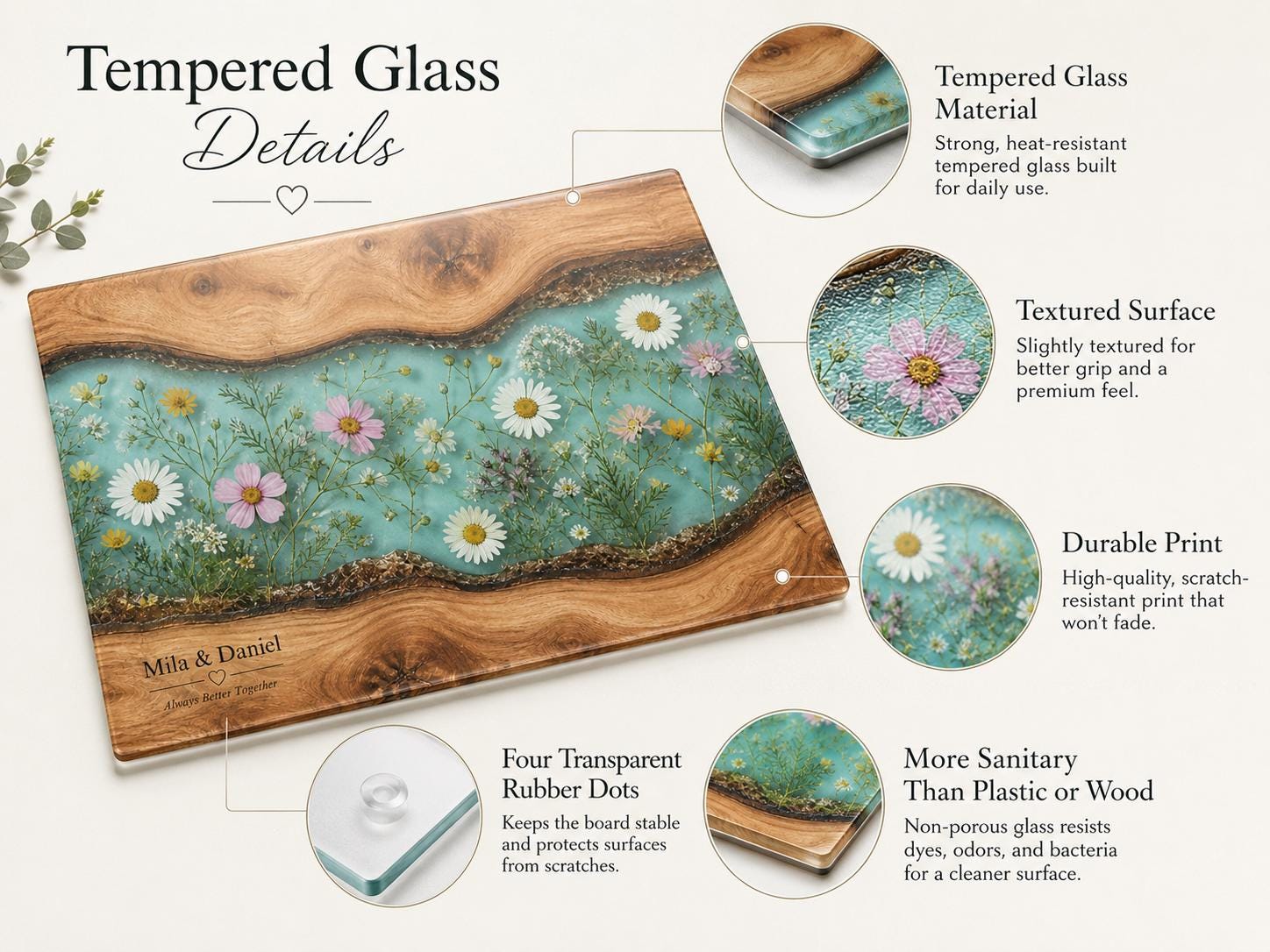 Personalized Cheese Board, Floral Cutting Board, Custom Couple Kitchen Gift