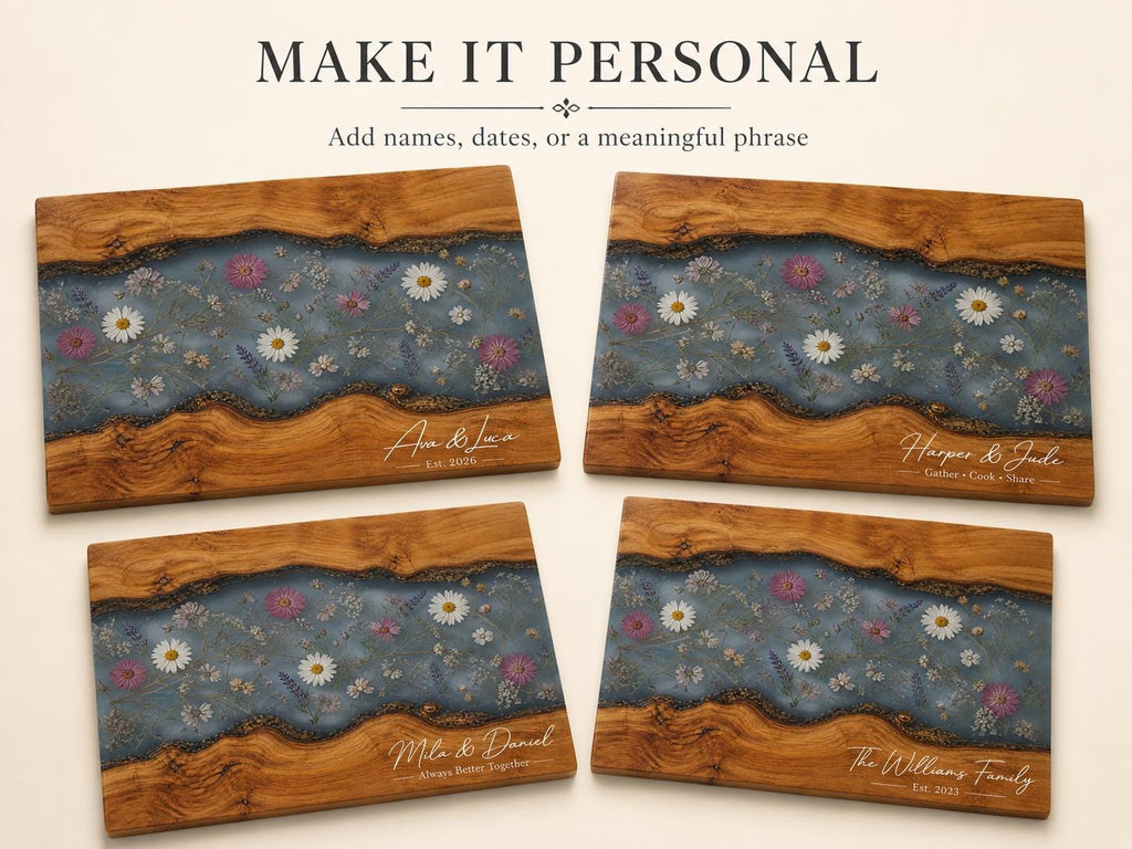 Personalized Cutting Board, Blue Floral Cheese Board, Custom Kitchen Gift