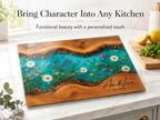 Personalized Turquoise Floral Glass Board, Custom Couple Cutting Board, Wildflower Kitchen Gift