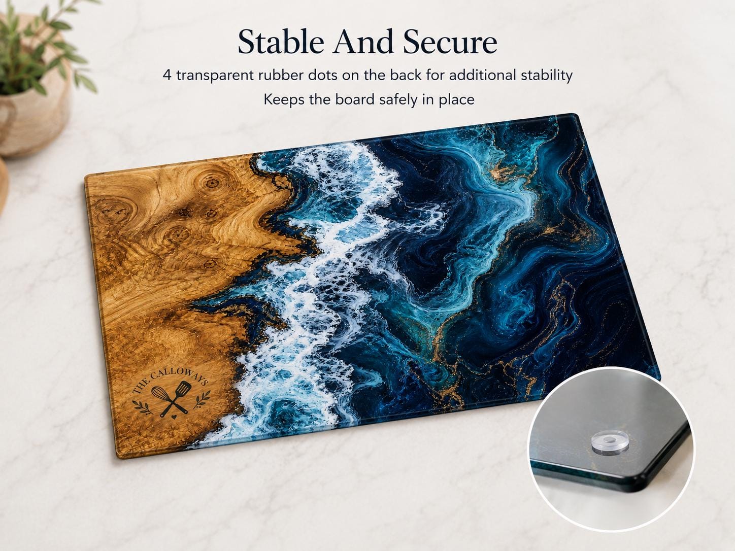 Personalized Glass Cutting Board: Purple Geode Design with Names