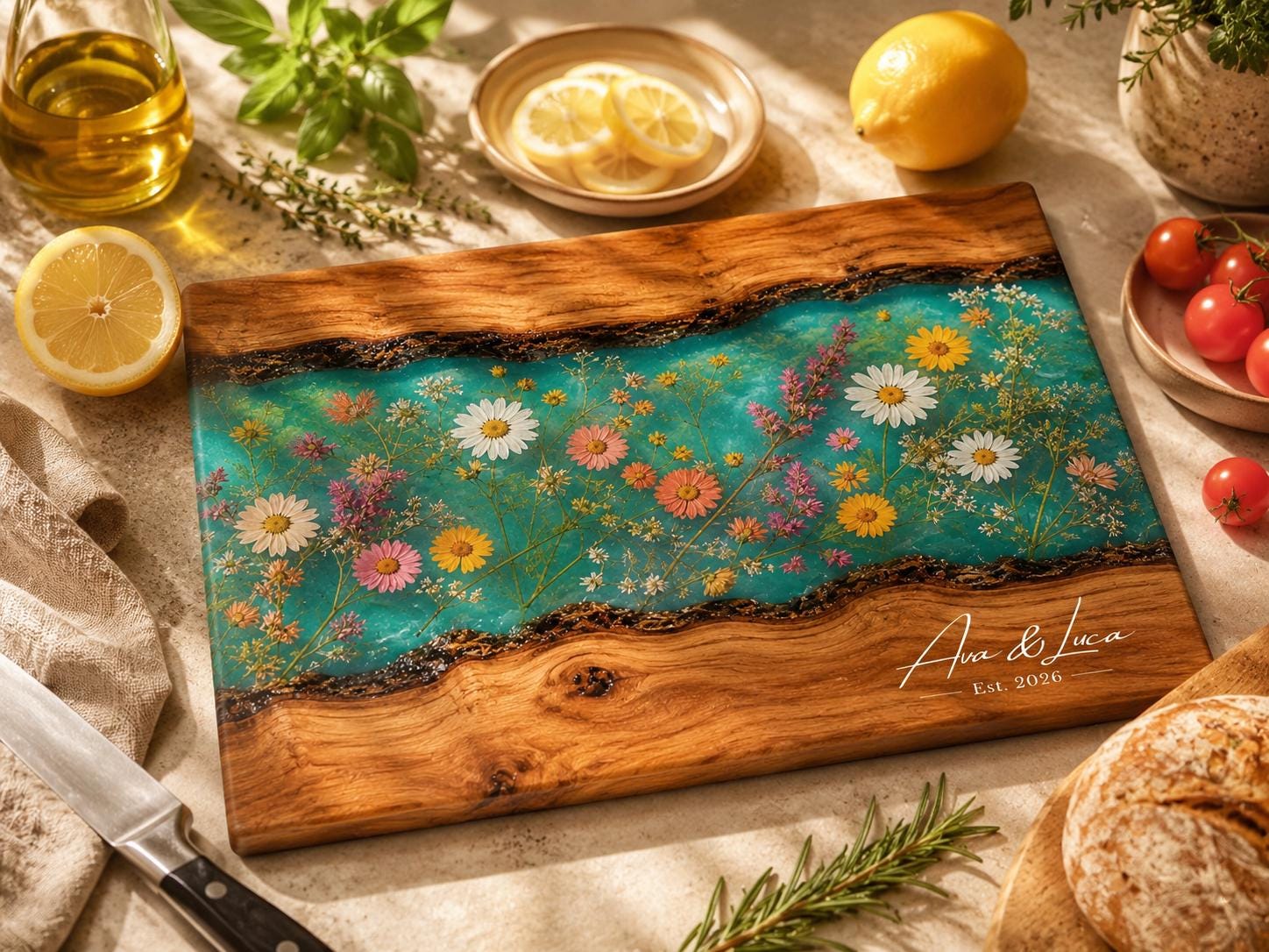 Personalized Cutting Board, Wildflower Chopping Board, Floral Kitchen Gift