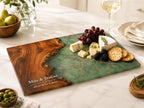 Personalized Charcuterie Board, Green Marble Glass Cutting Board, Custom Couple Gift