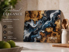 Personalized Glass Cutting Board: Blue Resin Look with Gold Accents