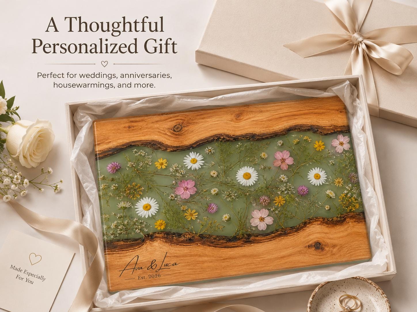 Custom Glass Cutting Board - Blue Resin Style with Gold Details