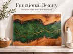 Personalized Emerald Geode Glass Board, Custom Family Kitchen Decor, Wood Look Housewarming Gift