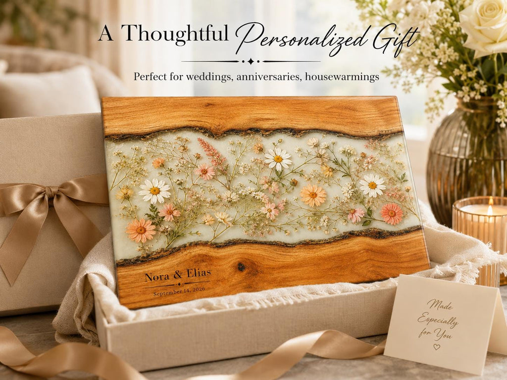 Personalized Cutting Board, Ivory Floral Cheese Board, Wedding Gift Idea