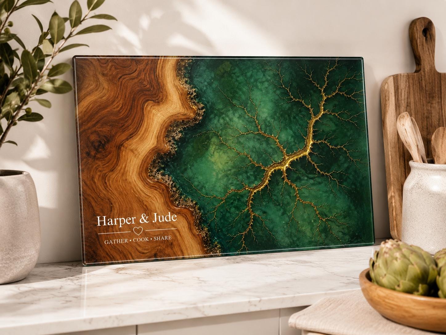 Custom Glass Cutting Board: Blue Resin Style (Two Sizes Available)