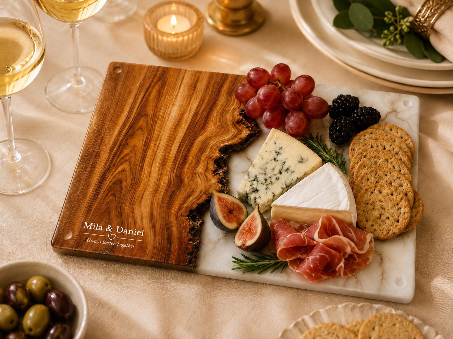 Custom Glass Cutting Board - Purple Geode Design with Gold Accents
