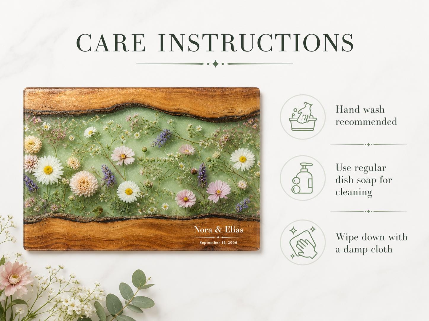 Personalized Cutting Board, Sage Floral Chopping Board, Housewarming Gift